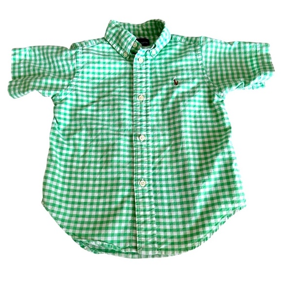 RALPH LAUREN GREEN & WHITE GINGHAM CHECK BUTTON DOWN SHIRT. Size 2T - Picture 1 of 5